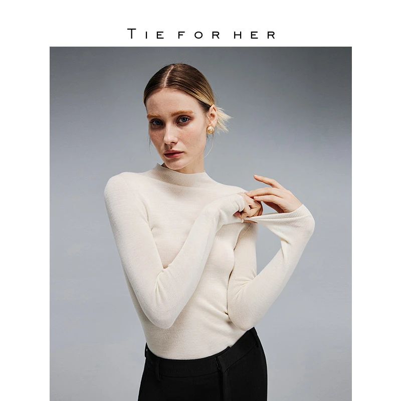 TieForHer 绵羊毛半高领多色基础保暖舒适亲肤日常百搭打底针织女