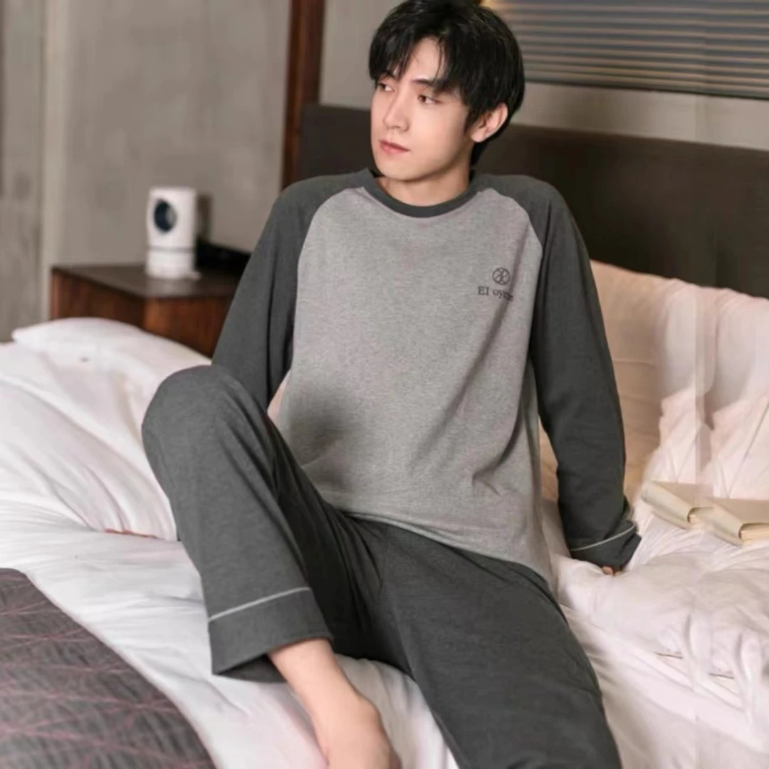 睡衣男士长袖爆款套装双面纯棉时尚宽松家居服（EO男主角）