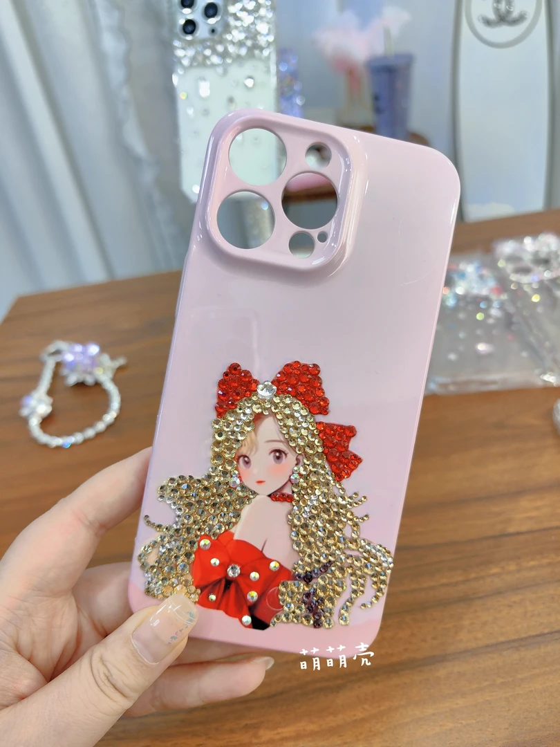 大红蝴蝶结网红个性流沙透明通用贴钻手机壳奢华可爱水钻女款创意