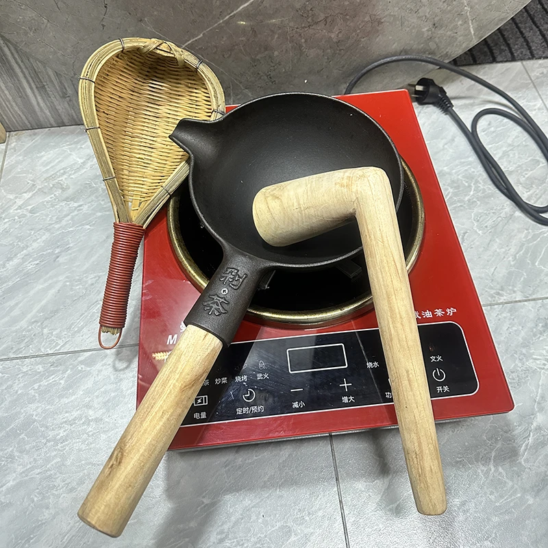 油茶灶剁茶锅恭城手打油茶工具圆底加厚铸铁家用茶套创意简约