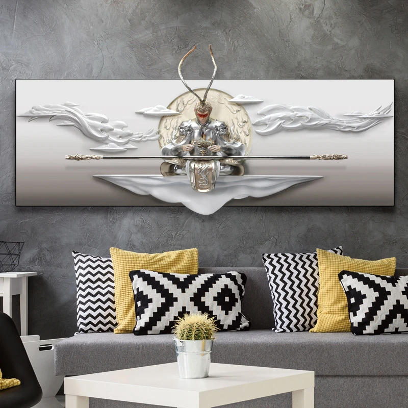 斗战胜佛浮雕装饰画现代客厅沙发背景墙挂画卧室3D立体壁画孙悟空
