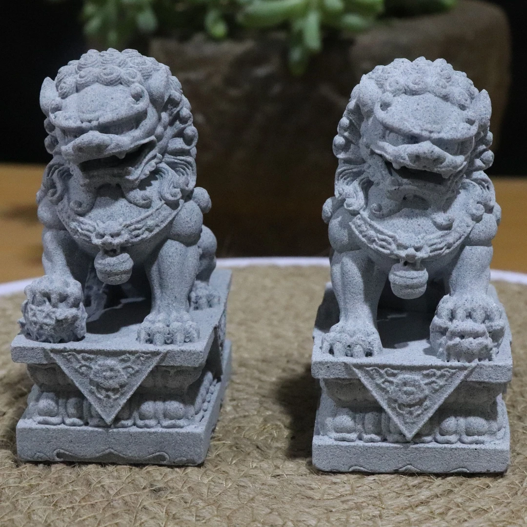 青砂石迷你微景观中国风福瑞狮桌面摆件狮子门墩仿十二生肖老虎