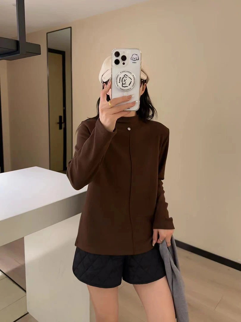 慕斯竖条加密绒打底女士小衫秋冬款新品舒适显瘦