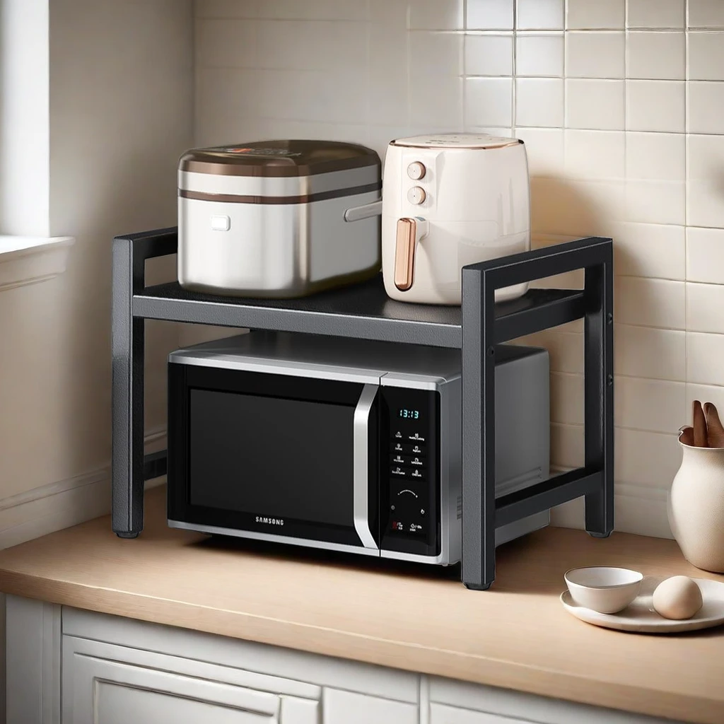 微波炉烤箱收纳架子家用台面桌面双层可伸缩厨房置物架电饭锅支架