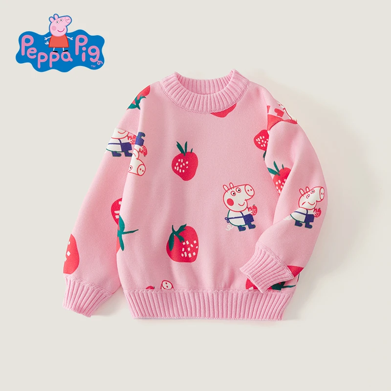 小猪佩奇女童毛衣2024新款秋冬季加绒加厚宝宝打底衫套头针织毛衣