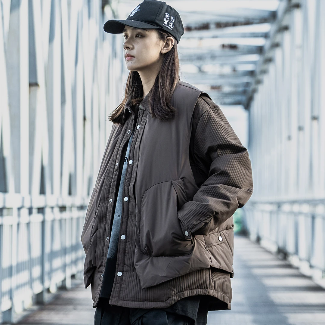 AOGZ国潮休闲羽绒服可脱卸马甲男冬季加厚设计感美式宽松保暖上衣