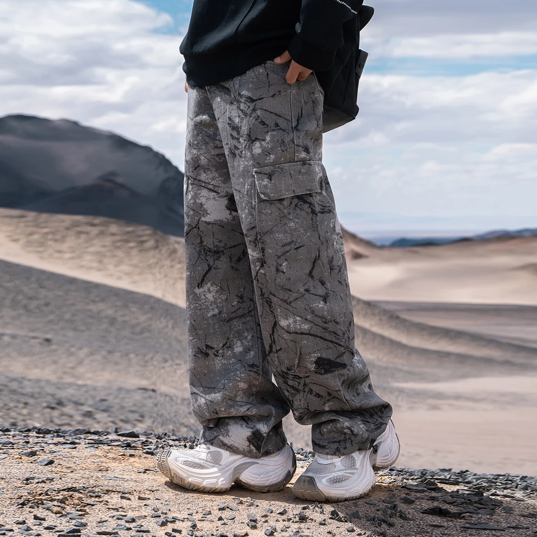 AOGZ国潮复古迷彩多口袋休闲裤男女高街嘻哈宽松直筒阔腿工装长裤