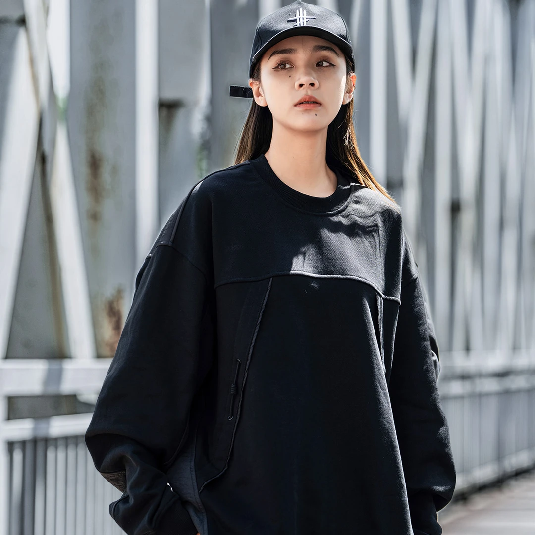 AOGZ设计感拼接卫衣男女春秋季2025新款美式休闲长袖情侣痞帅上衣