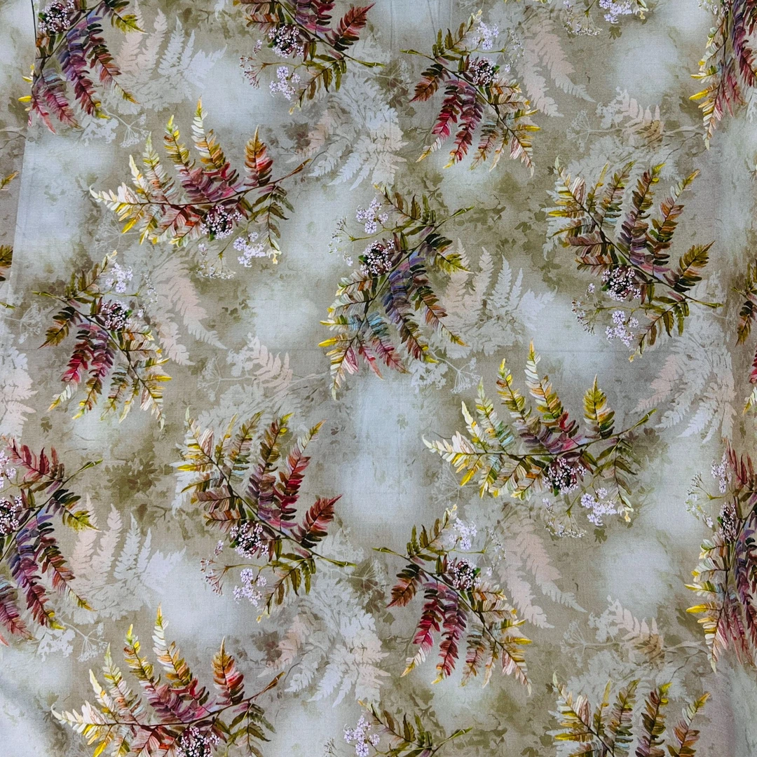 贡缎-香云缎——B6088绿底竹叶【】纯棉布料100%全棉