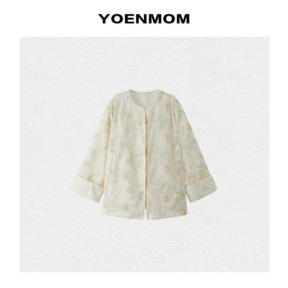 YOENMOM·清雅自若2024春季新品  刺绣国风圆领上衣