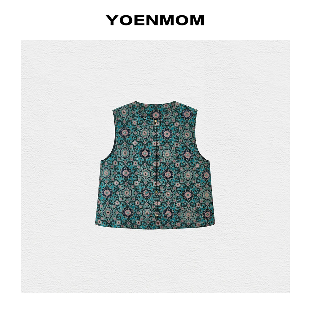 YOENMOM·大小团花2024春季新品 重磅上久楷宋锦中式盘扣圆领马甲