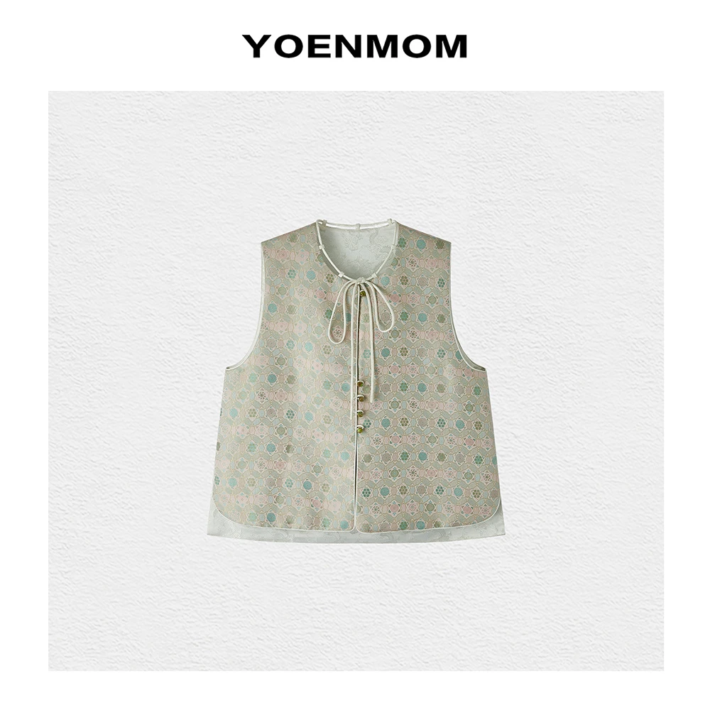 YOENMOM·荷颜月色2024秋季新品 100桑蚕丝四重纬宋锦飘带圆领马甲