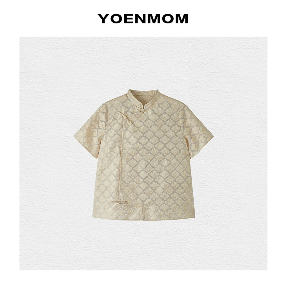 YOENMOM·瑶光2024夏季新品 桑蚕丝织金绞罗中式琵琶襟珍珠扣上衣