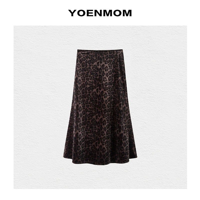 YOENMOM·豹纹裙2024秋冬新品 高级感弹力丝绒复古印花百搭鱼尾裙