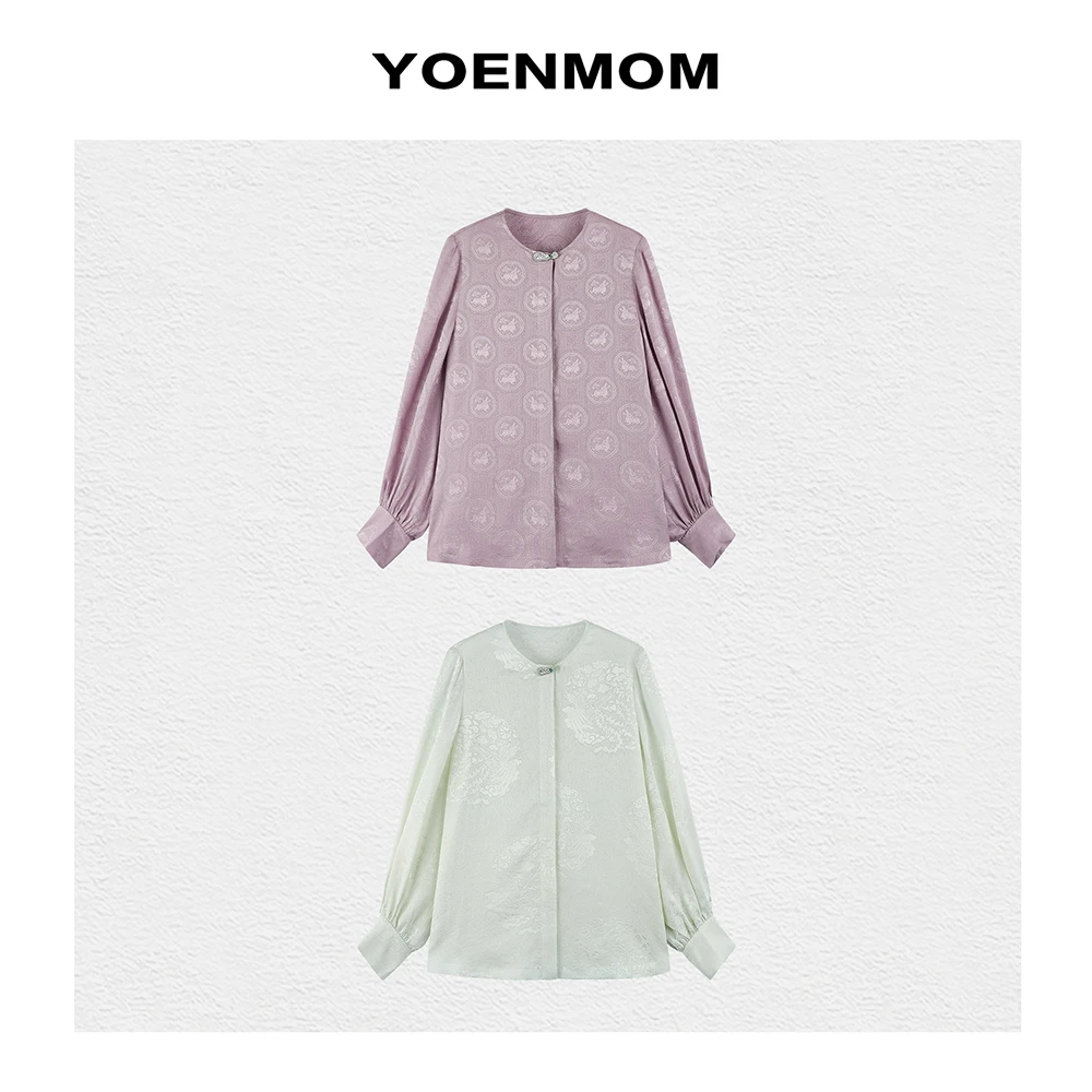 YOENMOM·忆仙姿2024春季新品 100桑蚕丝花萝新中式盘扣圆领上衣