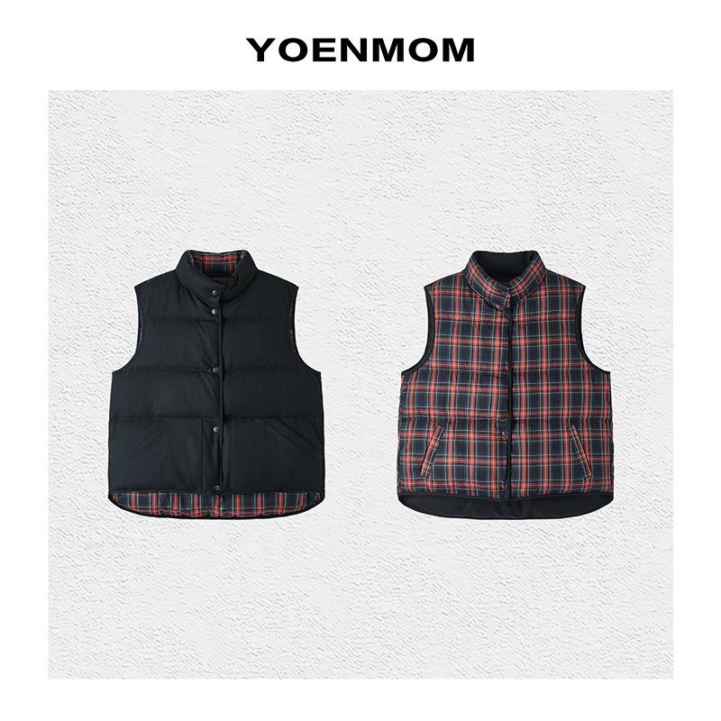 YOENMOM·英伦格·秋冬新品 意大利进口羊毛高支棉双面穿鹅绒马甲