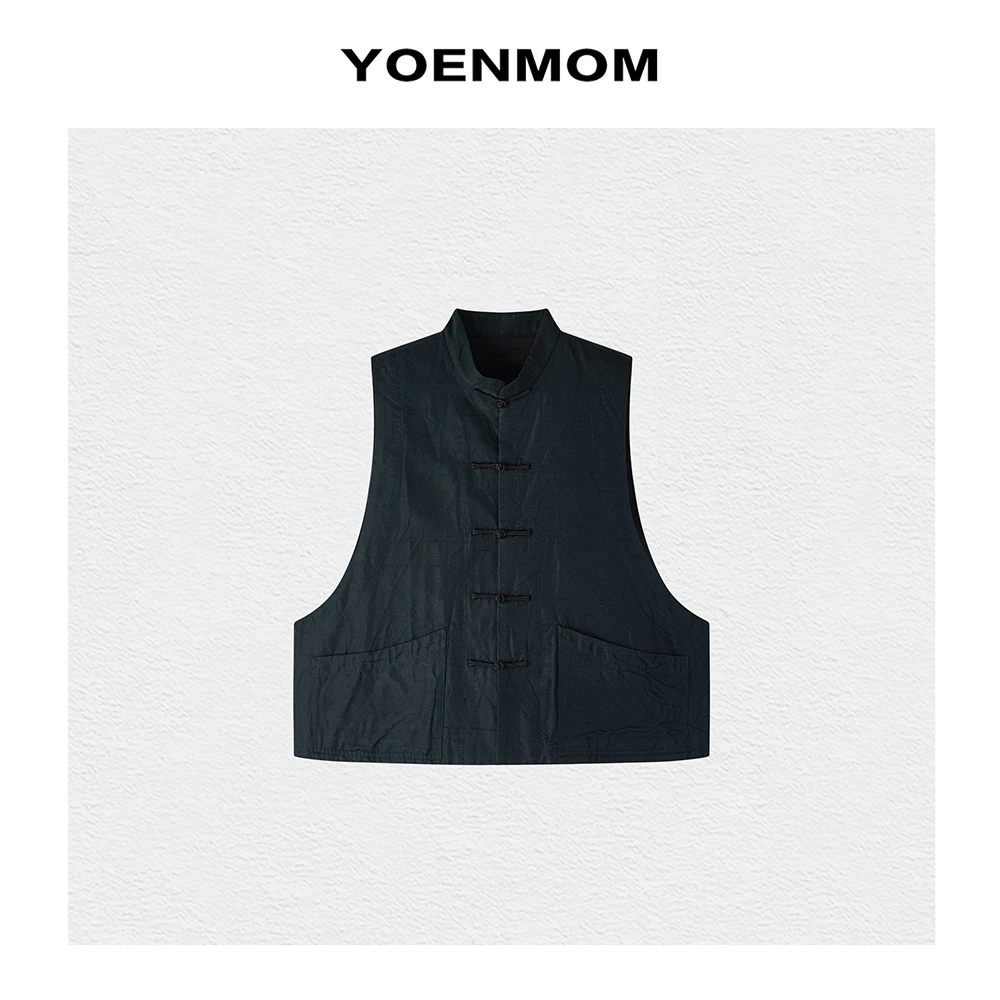 YOENMOM·典雅黑2024秋季新品 100双宫桑蚕丝手捻肌理感小立领马甲