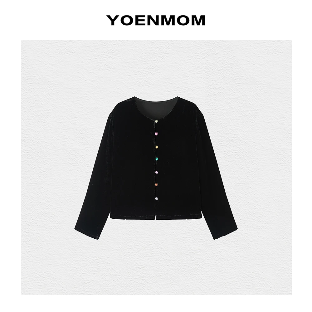 YOENMOM·彩虹扣2024早秋新品 100桑蚕丝丝绒轻国风减龄款百搭上衣