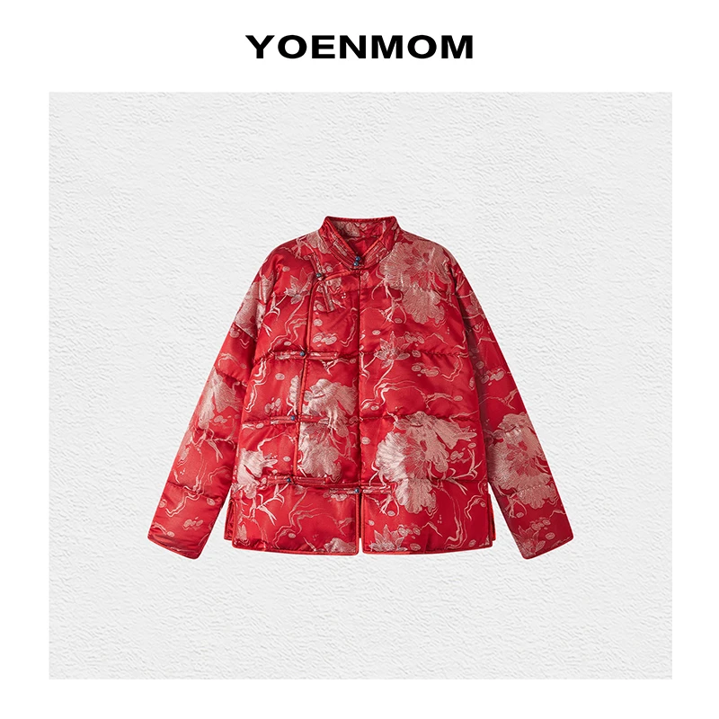 YOENMOM·捻红尘2024冬季新品 织金桑蚕丝描金工艺中式斜襟鹅绒服