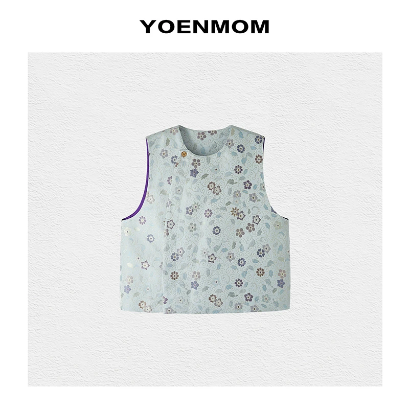YOENMOM·百花藤蔓2024冬季新品 李德喜四重纬宋锦中式斜襟款马甲