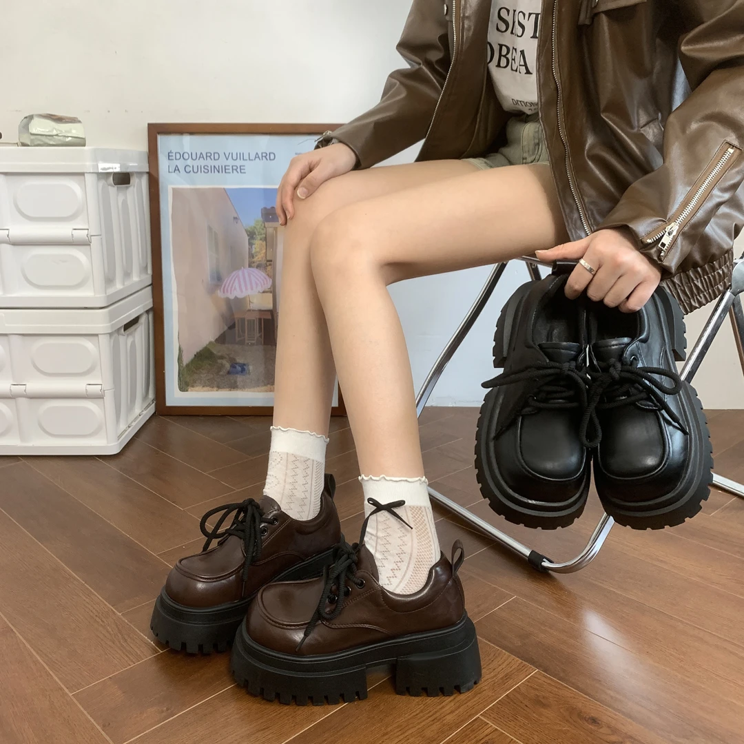 厚底英伦风小皮鞋女圆头新款百搭黑色乐福鞋女鞋配裙子玛丽珍单鞋