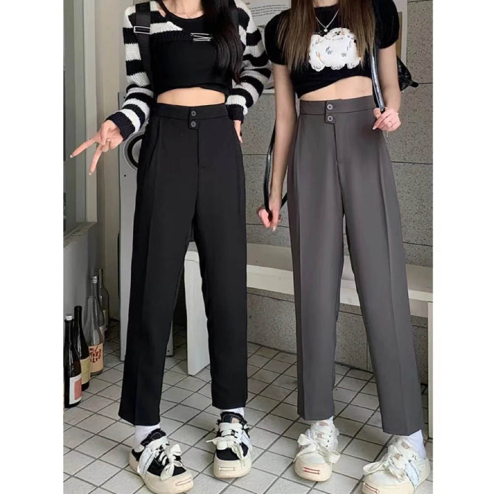 7851#GY百搭显瘦2023年秋季新款遮胯大腿粗垂感九分西装烟管裤