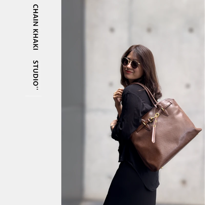 牛皮托特包女2024新款秋冬手提包植鞣皮单肩包真皮女包大容量包包