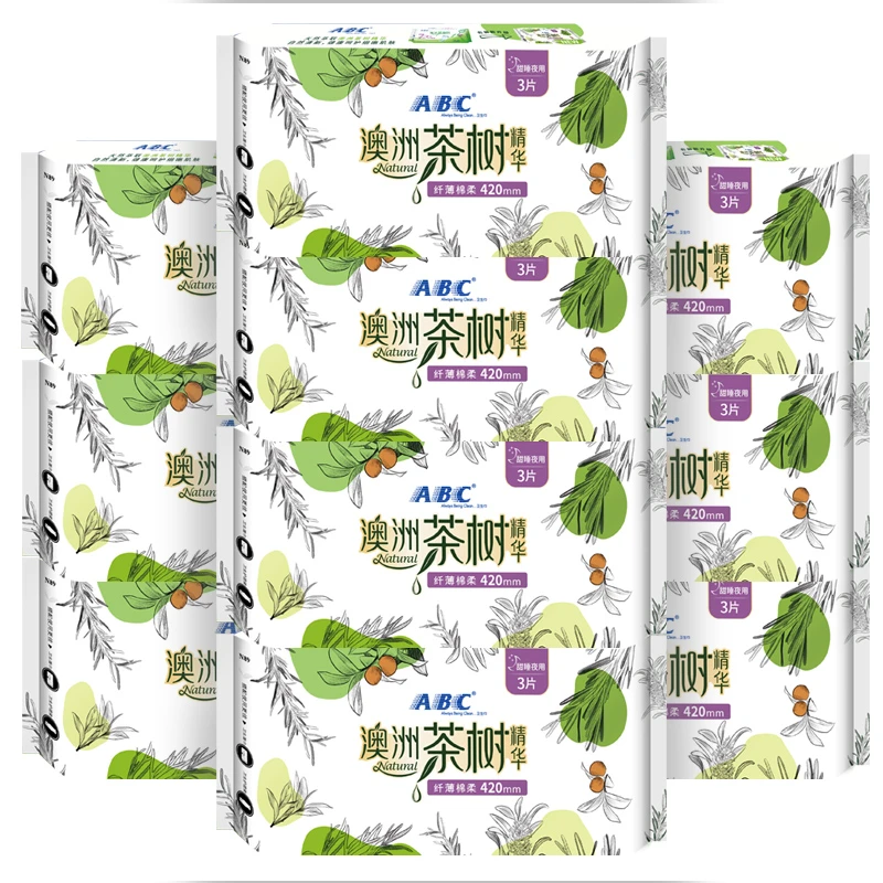 abc卫生巾10包特长夜用420mm棉柔表层澳洲茶树精华夜用卫生巾N89