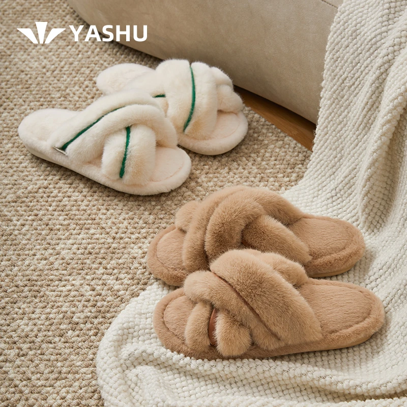 亚束2023新款时尚交叉毛毛拖棉拖高级感网红居家拖鞋秋冬保暖