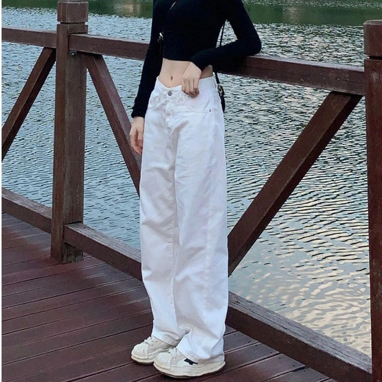 QJ5560#白色软休闲裤春秋阔腿裤女早秋高腰百搭直筒显瘦时尚裤子