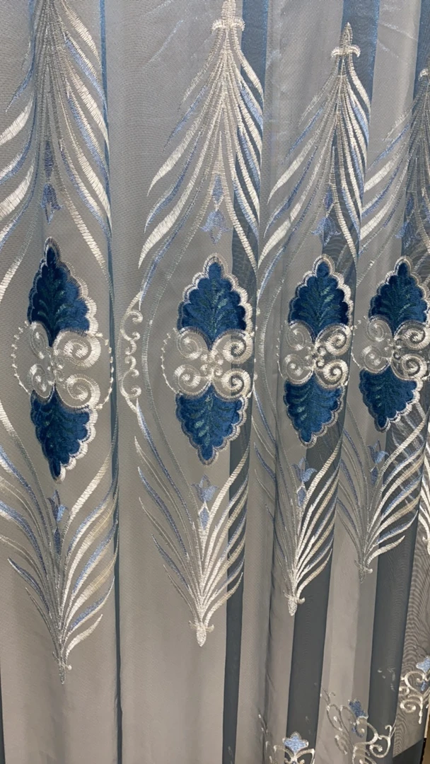 蓝色欧式纱帘，定制成品，适合阳台客厅卧室窗纱