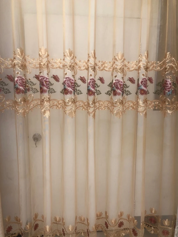 重工刺繡纱帘，富贵牡丹花，中式风格紗帘批發