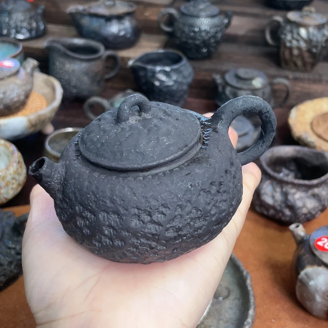 【闪购商品】壶手捏复烧炭黑哑光雾面感柴烧茶器