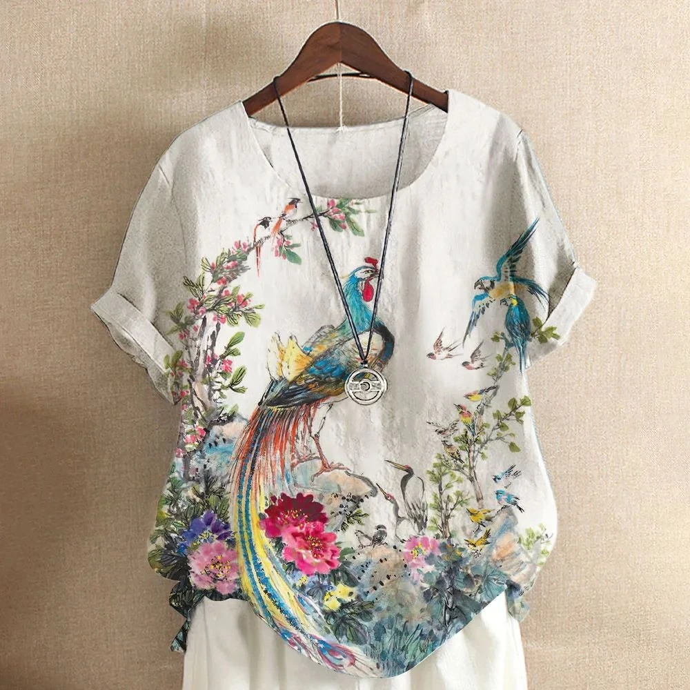 麦卡西5001-5100夏季宽松印花大码显瘦时尚休闲百搭上衣