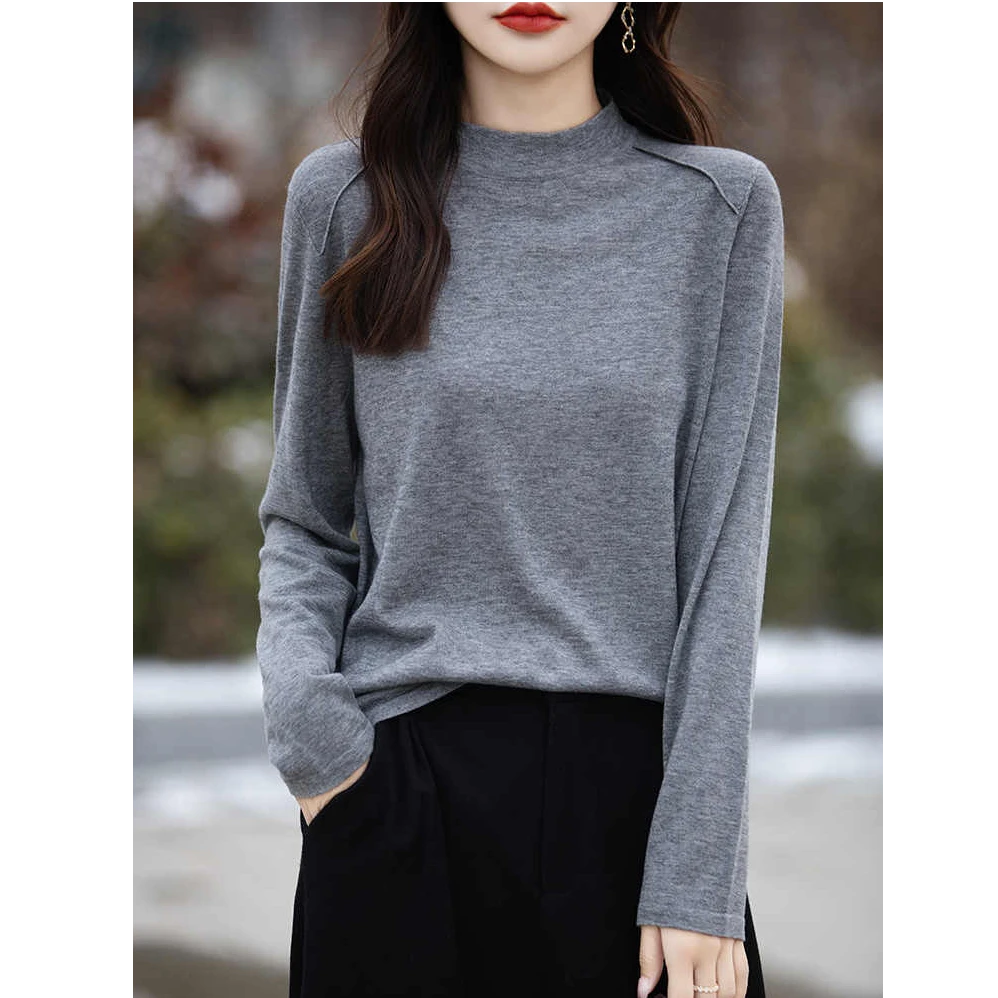 保暖~舒适柔软打底衫秋冬女百搭内搭减龄上衣小立领纯色长袖T恤