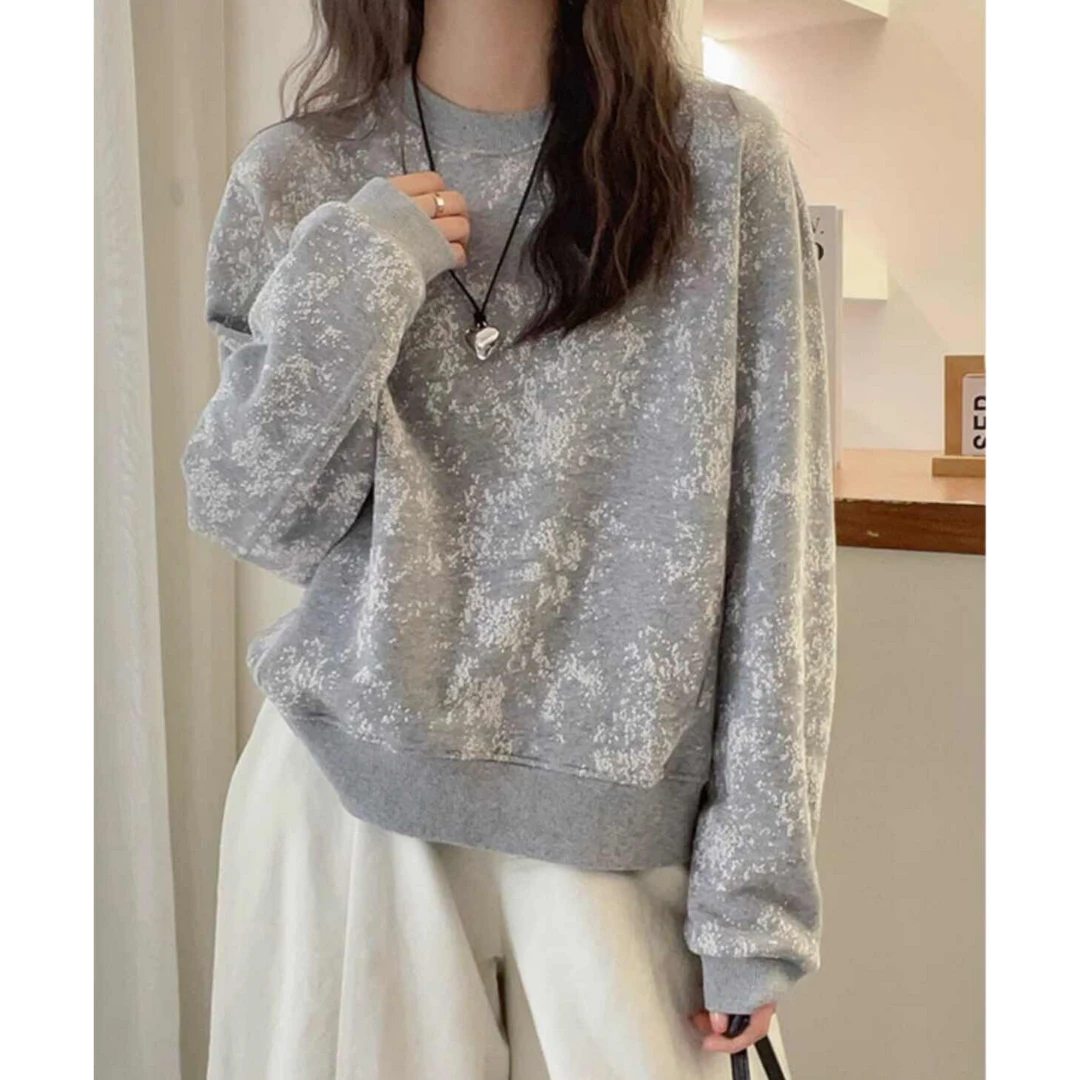 定制面料 高级感气质雪花圆领卫衣女2024秋冬新洋气时尚宽松上衣