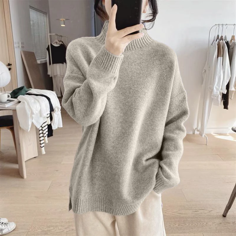 高品质~6%羊毛大码毛衣女装冬半高领保暖宽松针织衫内搭打底上衣