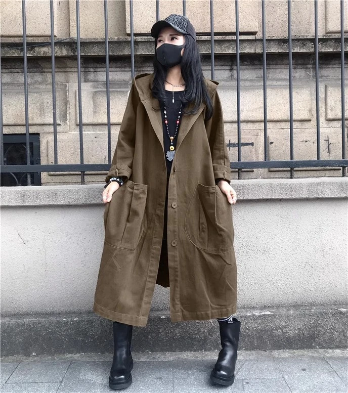 欧洲站秋冬新款爆款大码宽松风衣韩版连帽休闲港风中长款外套棉服