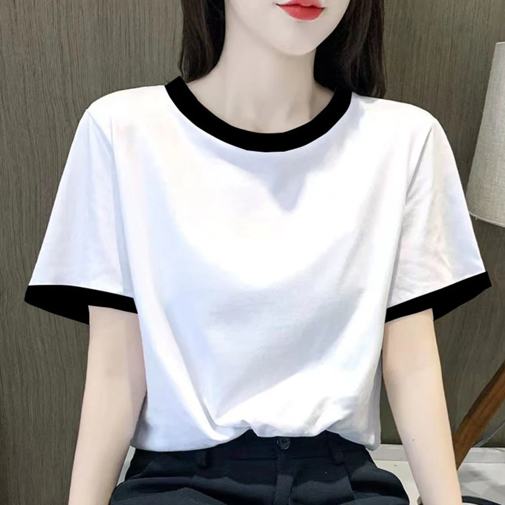 欧货气质短袖t恤女士2025夏新款白色宽松百搭T恤减龄纯棉圆领上衣