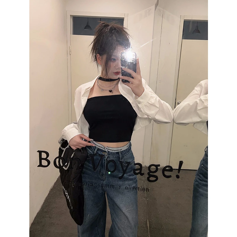 圆大敏【现货】「大米女剧本」春季微胖MM显瘦短款衬衫上衣8322