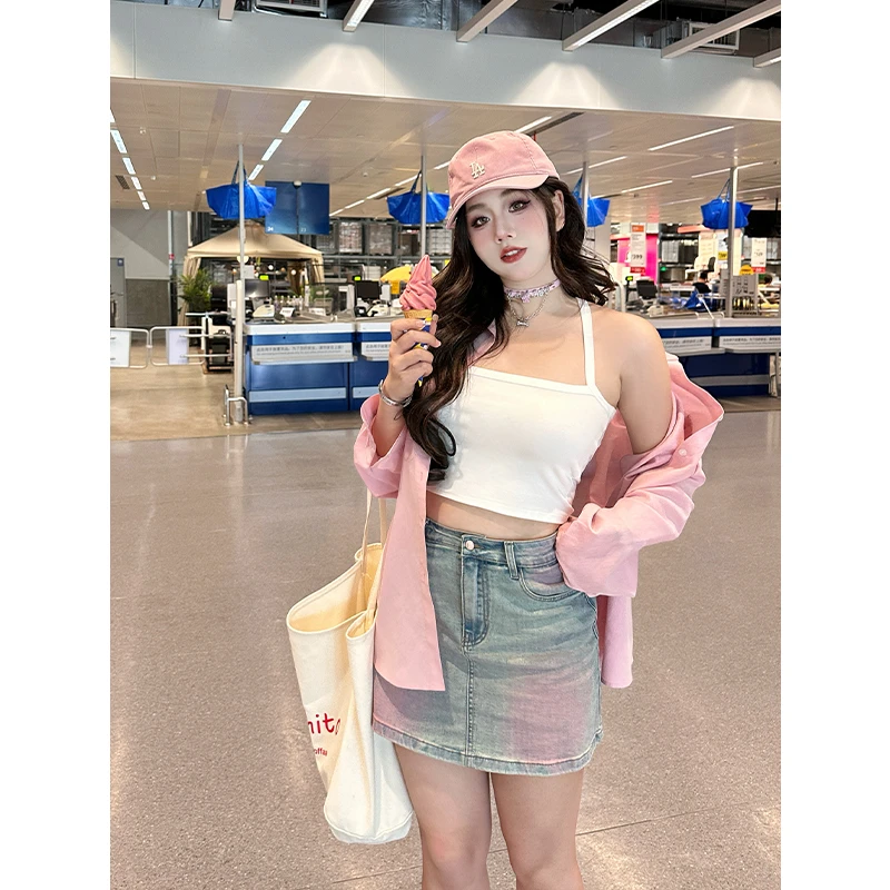 圆大敏【现货】「半裙 腮红裙」高腰牛仔裙显瘦A字裙夏季微胖mm1934