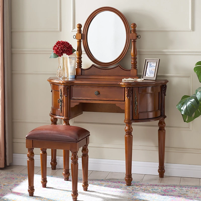 美式简约梳妆台化妆桌化妆镜百搭全实木化妆台