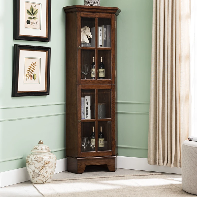 美式全实木三角柜墙角柜客厅转角置物架酒柜边柜拐角柜靠墙