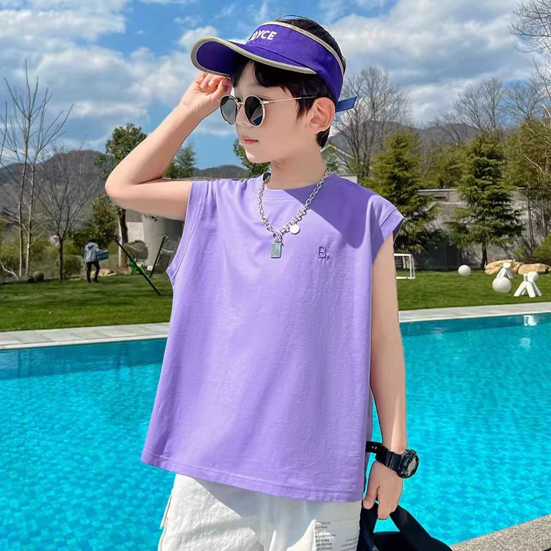 【莱卡棉】男孩女宝无袖背心上衣童装运动休闲夏季外穿百搭薄款宽松