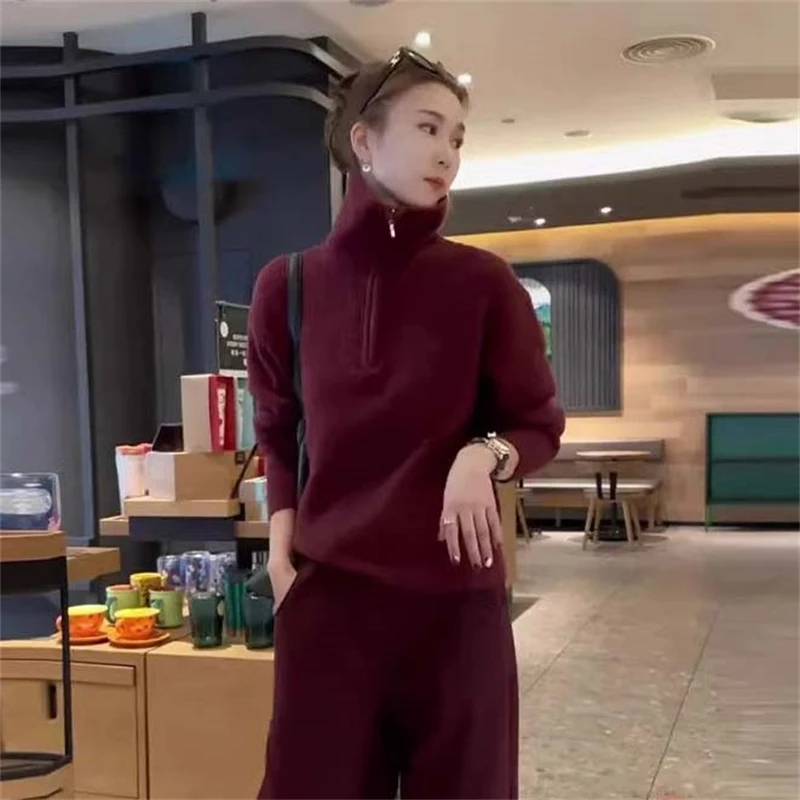 春季季半开高领毛衣针织衫女士2025网红时尚休闲宽松加绒加厚上衣