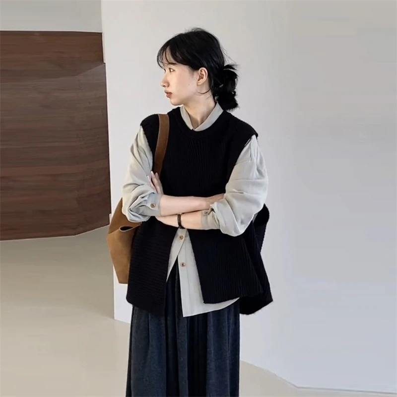 长袖春季女装时尚套装2025年休闲宽松韩版个性洋气黑色马甲两件套