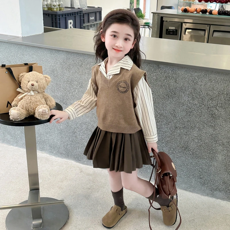 女童生日群秋装jk儿童套装2025新款洋气小女孩学院风春秋款三件套