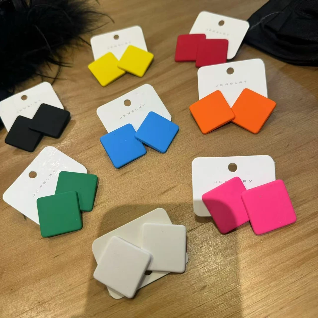 非金属树脂耳饰 方形八色耳钉