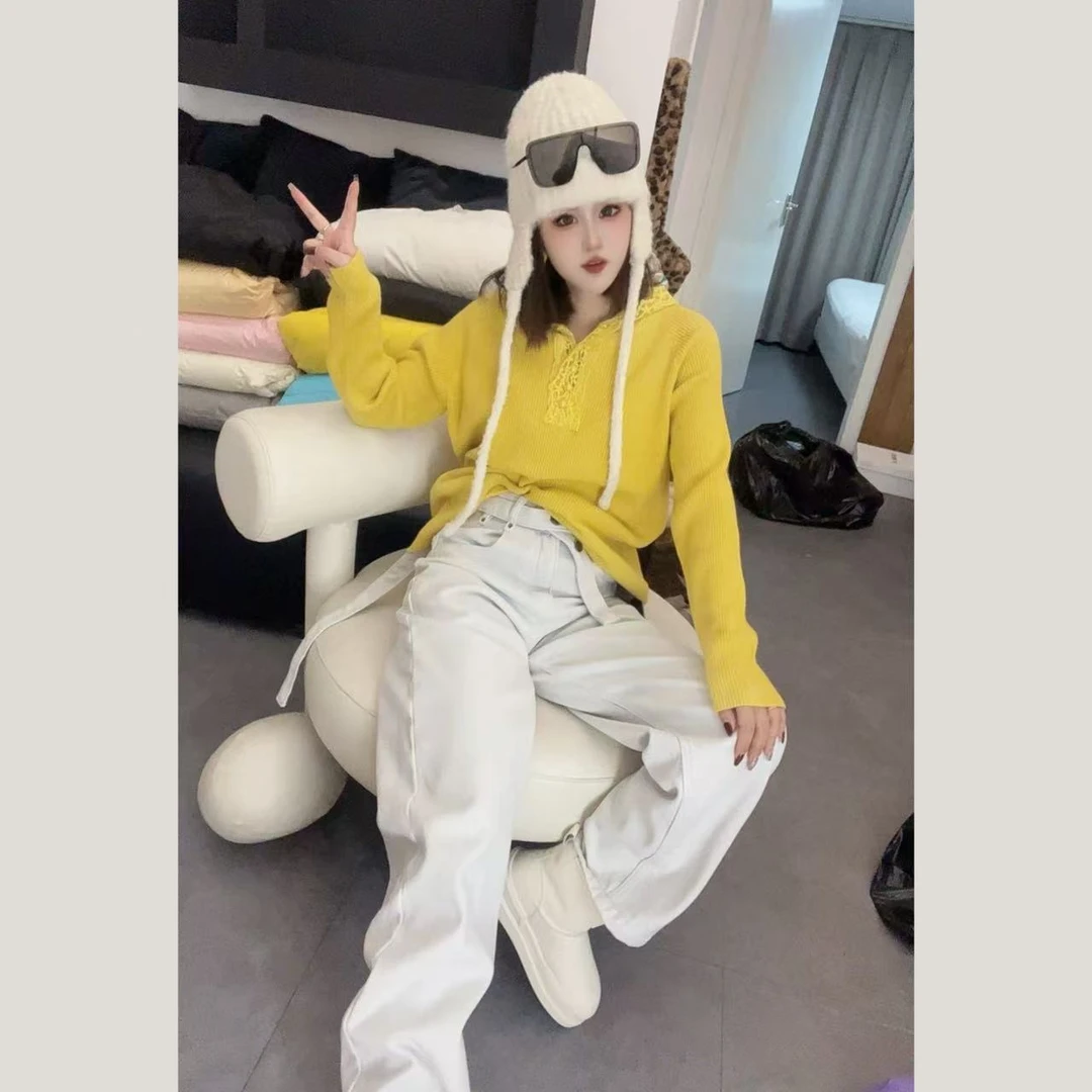 「彤彤同款」复合绒百搭牛仔阔腿裤89603