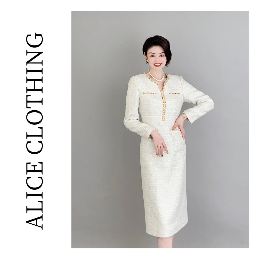 1【ALICE “宝石月光”香风连衣裙】法奢名媛 优雅V领 S1032349W